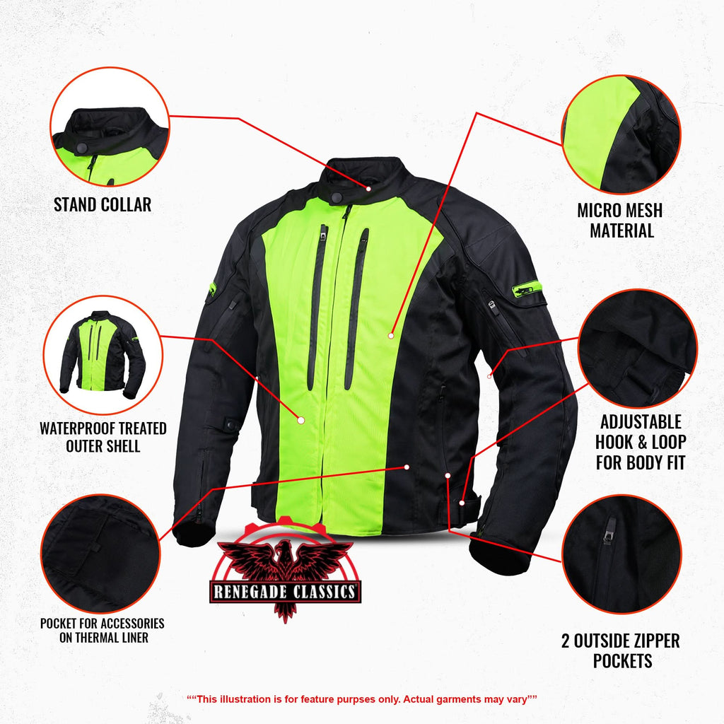 Hi-Viz blast Micro Mesh Mens Motorcycle Jacket – Lightweight