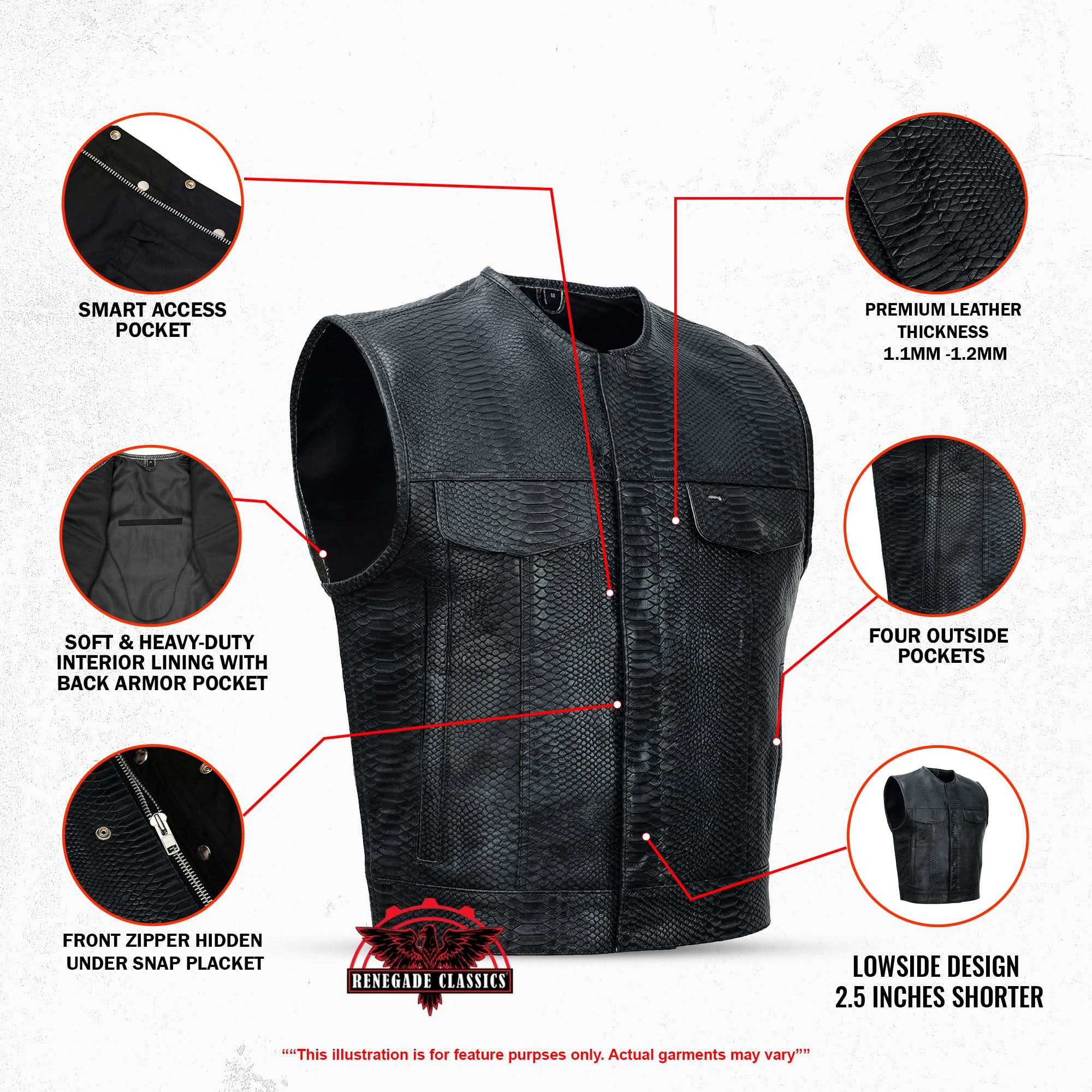 Leather Fang Lowcut Men's Leather Vest