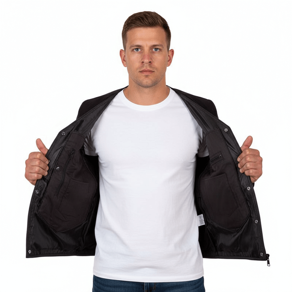 REED Men's Soft Durable Motorcycle Leather Vest Black, 2 Inside Pockets - Imported